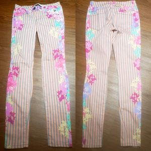 Women's Mixed Print Stripe Pants w/floral detail